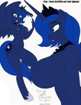  anthro anthrofied big_breasts blue_eyes blue_hair breasts crown cutie_mark duo equine female friendship_is_magic hair hooves horn huge_breasts jewelry jojocoso mammal my_little_pony navel necklace nipples nude princess princess_luna_(mlp) pussy royalty side_boob slim tiara winged_unicorn wings 