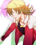  barnaby_brooks_jr blonde_hair green_eyes jacket jewelry m0towaka male_focus necklace red_jacket solo tiger_&amp;_bunny 