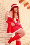  1girl asian breasts chouzuki_maryou cosplay curvy hat hips large_breasts photo plump red_hair santa_costume santa_hat santa_outfit solo thick_thighs thighs wide_hips 
