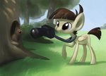  brown_eyes brown_hair bush camera cub edit equine featherweight_(mlp) female feral friendship_is_magic grass hair horse mammal my_little_pony outside pegasus pony raikoh-illust raikoh14 rodent sky squirrel tree wings wood young 