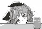  :/ animal_ears blush capelet cup expressionless head_rest ishikkoro monochrome mouse_ears mug nazrin short_hair solo touhou 