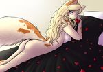  bed blonde_hair blue_eyes breasts butt cat feline female flower fluffy_tail hair lily_(lilyness) lilyness looking_at_viewer mammal nipples nude petals side_boob solo 