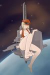  1girl blonde_hair eve_online eveonline feet foot giantess hat highres military military_uniform planet space_station station uniform 