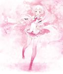  boots cherry_blossoms detached_sleeves hatsune_miku headset long_hair miyabi_akino necktie object_namesake pink_eyes pink_footwear pink_hair sakura_miku skirt solo thigh_boots thighhighs twintails very_long_hair vocaloid 