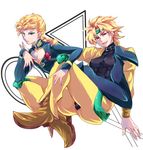  absurdres androgynous bad_id bad_pixiv_id blonde_hair dio_brando father_and_son giorno_giovanna green_eyes highres jojo_no_kimyou_na_bouken multiple_boys red_eyes simple_background 