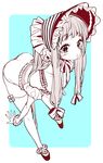  bad_id bad_pixiv_id bare_shoulders blush bonnet downpants frills hair_ribbon highres leaning_forward long_hair monochrome open_mouth original panties ribbon sakiyo_cake solo thighhighs twintails underwear 