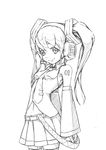  bad_id bad_pixiv_id bare_shoulders cowboy_shot detached_sleeves greyscale hatsune_miku headset long_hair monochrome necktie pleated_skirt sketch skirt smile solo standing thighhighs twintails vocaloid weien white_background 