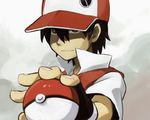  baseball_cap black_hair fingerless_gloves foreshortening gloves hands hat holding holding_poke_ball looking_at_viewer lowres male_focus md5_mismatch poke_ball poke_ball_(generic) pokemon pokemon_(game) pokemon_rgby poppo16 red_(pokemon) red_(pokemon_rgby) red_eyes solo 