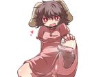  anal animal_ears brown_hair dress hakika heart hetero inaba_tewi jewelry looking_at_viewer necklace no_panties no_shoes open_mouth penis pussy red_eyes sex short_hair simple_background socks solo_focus touhou uncensored white_background 