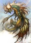  dragon fantasy flying g.river highres horns no_humans original wings 