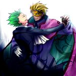  arc_system_works blazblue blonde_hair cape dancing formal green_hair hazama lowres mask relius_clover suit 