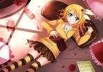  book flowers ipod kagamine_rin petals pocky rose skirt squadra thighhighs vocaloid 