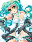 bad_id bad_pixiv_id breasts covered_nipples elbow_gloves gloves goodsmile_racing green_eyes green_hair hatsune_miku iwato_(celler) long_hair lying medium_breasts open_mouth racing_miku solo twintails vocaloid 