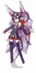  bare_shoulders boots choker desco_(disgaea) detached_sleeves disgaea gloves horns makai_senki_disgaea_4 monster_girl purple_footwear purple_hair purple_legwear red_eyes short_hair solo takanashi_azuma thigh_boots thighhighs 