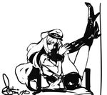  boots eu03 flat_color greyscale hat high_heels knee_boots legs_up long_hair macross macross_frontier monochrome peaked_cap shaded_face sheryl_nome shoes short_shorts shorts sitting solo very_long_hair 