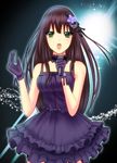  bad_id bad_pixiv_id black_gothic_dress_(idolmaster) brown_hair choker dress gorua_(youce01) green_eyes hair_ornament idolmaster idolmaster_cinderella_girls long_hair microphone open_mouth shibuya_rin solo 