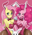  angel_(mlp) animal_ears anthro anthrofied big_breasts blue_eyes blush bow_tie breasts cleavage clothed clothing equine feral fluttershy_(mlp) friendship_is_magic hair horse lagomorph looking_at_viewer male mammal my_little_pony one_eye_closed open_mouth pegasus pink_hair pinkie_pie_(mlp) playboy pony rabbit rabbit_ears sssonic2 wings wink 