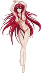  1girl absurdres blue_eyes censored convenient_censoring female high_school_dxd highres long_hair navel nipples nude red_hair rias_gremory solo transparent_background 