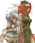  alternate_costume bad_id bad_pixiv_id blush height_difference hey_taishou highres hong_meiling izayoi_sakuya knife knifed maid maid_headdress mask multiple_girls musical_note sketch sweat thighhighs touhou zettai_ryouiki 