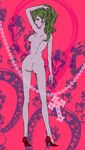  :d alternate_hair_color arm_up armpits ass back bangs breasts brown_eyes cross egawa_satsuki from_behind green_hair hand_on_own_head high_heels highres jewelry legs lipstick long_hair long_legs looking_at_viewer looking_back lupin_iii lupin_the_third:_mine_fujiko_to_iu_onna makeup medium_breasts mine_fujiko naughty_face necklace nipples nude open_mouth red_background shoes sideboob smile solo swept_bangs wavy_hair wide_hips 