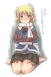  barefoot blonde_hair green_eyes lockheart mizuhashi_parsee pointy_ears scarf sitting solo touhou translation_request wariza white_scarf 