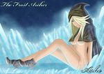  ashe_(league_of_legends) blonde_hair blue_eyes breasts cape crystal high_heels hood league_of_legends long_hair medium_breasts naked_cape shoes solo tonnelee underboob 