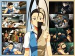  antenna_hair bandages black_hair book brown_eyes choker comic dual_persona fingerless_gloves flashlight gloves gym_uniform hiding highres hip_vent ibuki_(street_fighter) long_hair makoto_(street_fighter) multiple_4koma multiple_boys multiple_girls ninja omar_dogan peeping ponytail ribbon_choker school_uniform short_hair street_fighter street_fighter_iii_(series) watch 