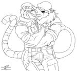  &hearts; anthro army biceps big_muscles black_and_white bulge duo eye_patch eyes_closed eyewear feline french_kissing gay kissing lion male mammal military monochrome muscles plain_background tiger tongue white_background wolfblade 