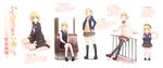  alternate_costume blazer blonde_hair blush cardigan casual contemporary green_eyes highres jacket kokotetsu mizuhashi_parsee montage neckerchief pantyhose partially_translated pointy_ears school_uniform short_hair skirt thighhighs touhou translation_request younger 