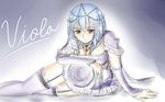  blue_eyes blue_hair blush breasts character_name claw_(weapon) cleavage detached_sleeves drill_hair du- garter_straps hair_ornament jewelry lying medium_breasts necklace on_side orb solo soulcalibur soulcalibur_v thighhighs twin_drills twintails viola_(soulcalibur) weapon 