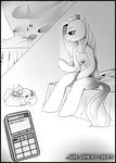  bed black_and_white cellphone clothing comic cupcakesmanga english_text equine female friendship_is_magic gummy_(mlp) horse imalou mammal monochrome my_little_pony phone pinkamena_(mlp) pinkie_pie_(mlp) pony sitting sleeping text 