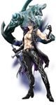  abs blue_eyes boots chest coco_(eccentricrouge) demon gloves male_focus pants shirtless silver_hair soulcalibur soulcalibur_v sword tattoo vest weapon wolf zwei_(soulcalibur) 