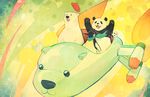  arms_up bear bird hat kotako_namu no_humans outstretched_arms panda panda_(shirokuma_cafe) penguin penguin_(shirokuma_cafe) polar_bear scarf shirokuma_(shirokuma_cafe) shirokuma_cafe space_craft 
