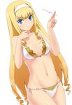  bikini blonde_hair blue_eyes dream_c_club dream_c_club_(series) dream_c_club_zero drill_hair hairband haruka_(dream_c_club) long_hair mahjong navel shougi_(116) side-tie_bikini solo swimsuit tenbou 