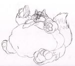  black_and_white fender food male mammal monochrome morbidly_obese necktie overweight raccoon sandwich sandwich_(food) sketch solo 