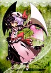  bat_wings dateneco dress fang highres purple_hair red_eyes remilia_scarlet shadow smile solo touhou wings 