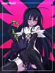  1girl accel_world awa black_gloves black_hair black_legwear butterfly butterfly_wings elbow_gloves gloves highres kuro_yuki_hime kuroyukihime long_hair nyantype red_eyes solo wings 