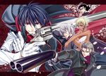  4boys cherry_blossoms clockwork_(manga) derringer dual_wielding gloves gun handgun hijikata_toshizou_(clockwork) holding isadora_(clockwork) katsu_koroku letterboxed multiple_boys official_art okita_souji_(clockwork) revolver sakamoto_ryouma_(clockwork) shotgun takano_saku weapon 