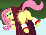  anus b.sting bsting butt equine female feral fluttershy_(mlp) friendship_is_magic hair horse mammal my_little_pony pony pussy raised_tail solo stuck tree 