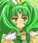  :/ bow choker cure_march green green_background green_choker green_eyes green_hair long_hair magical_girl midorikawa_nao ponytail precure smile_precure! solo tiara touboku tri_tails 