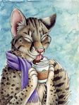  ambiguous_gender cat coffee cute eyes_closed feline hot_chocolate licking mammal scarf silentravyn solo starbucks tongue 