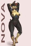  abs anthro biceps breasts canine doberman dog female mammal muscles muscular_female nipples nude pose pussy smile solo teeth thoball thoball_(artist) 