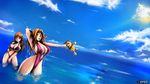  armpits bikini bleach blonde_hair blue_sky breasts cleavage day horizon huge_breasts inoue_orihime kon long_hair long_image matsumoto_rangiku multiple_girls ocean one_eye_closed orange_hair sky slender_waist slingshot_swimsuit swimsuit t-spec water watermark wet wide_hips wide_image 