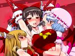  armpit_licking armpits arms_up ascot bdsm blonde_hair blush bondage bound bow breasts brown_hair detached_sleeves hair_bow hair_tubes hakurei_reimu hat horns ibuki_suika impossible_clothes large_breasts licking long_hair multiple_girls open_mouth purple_hair red_eyes remilia_scarlet rope sako_(bosscoffee) saliva short_hair smell sweat touhou yuri 