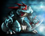  claws fangs feraligatr gen_2_pokemon no_humans open_mouth pokemon pokemon_(creature) realistic solo spikes tominaga yellow_eyes 