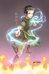  avatar:_the_last_airbender avatar_(series) azula black_hair chinese_clothes electricity fighting_stance fire highres kellylee short_hair solo yellow_eyes 