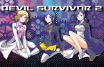  black black_hair blue_eyes blue_hair breasts copyright_name devil_survivor_2 gears hasumi_hiko kanno_fumi medium_breasts megami_ibunroku_devil_survivor multiple_girls pantyhose sako_makoto short_hair smile thighhighs yanagiya_otome yellow_eyes 