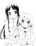  akiyama_mio alternate_hairstyle black_eyes black_hair blush greyscale k-on! long_hair monochrome multiple_girls nome_(nnoommee) note paper tainaka_ritsu very_long_hair 