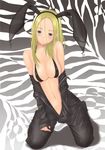 animal_ears bare_shoulders blonde_hair blush breasts bunny_ears full_body green_eyes hairband kneeling large_breasts long_hair looking_at_viewer muffin_(sirumeria) navel open_clothes original solo 