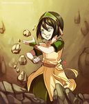  aqua_eyes avatar:_the_last_airbender avatar_(series) black_hair blind chinese_clothes kellylee rock solo toph_bei_fong 